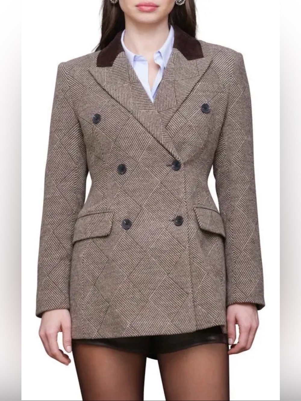 Avec Les Filles Basket Weave Double-Breasted Hourglass Blazer Large - Picture 5 of 12